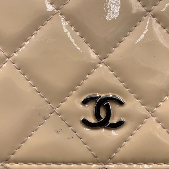 Authentic CHANEL Patent Leather Wallet-on-the-chain WOC Crossbody Flap Bag - Lig - Picture 9 of 15